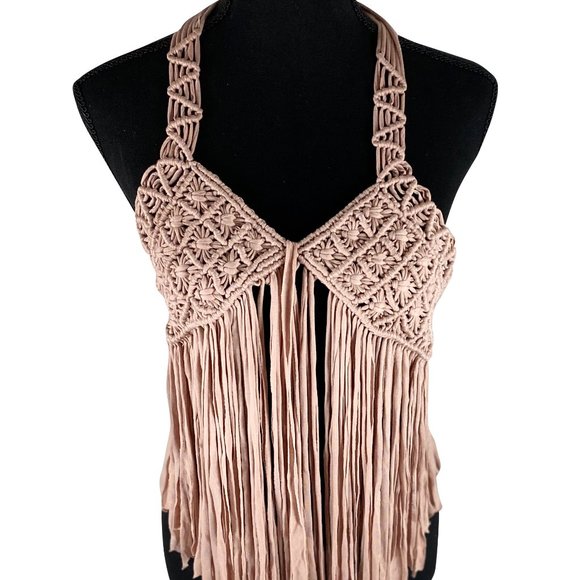 Forever 21 Nude Crochet Fringe Halter Top - Picture 4 of 7